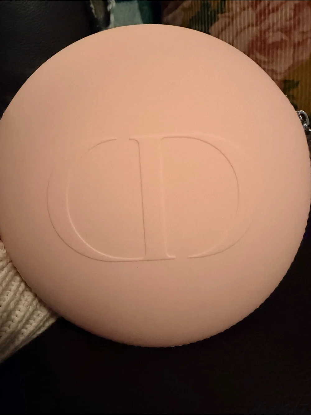 Dior Beauty Soft Pink Round Silicone Cosmetic Pouch with Dior Zipper Charm